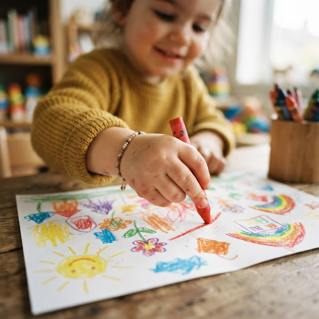A child drawing with crayons
